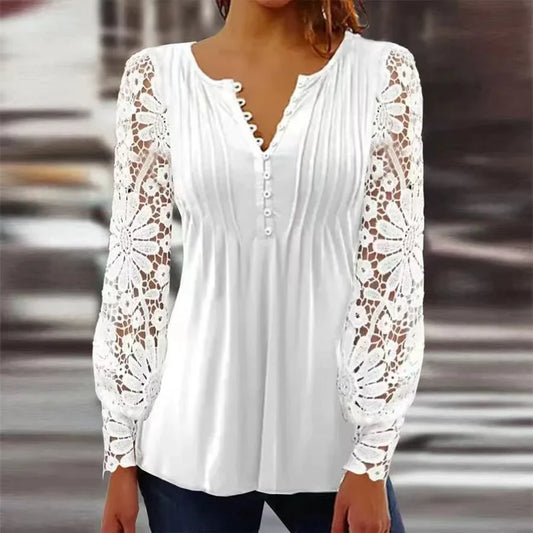 Nymira – Elegant Lace V-neck Blouse
