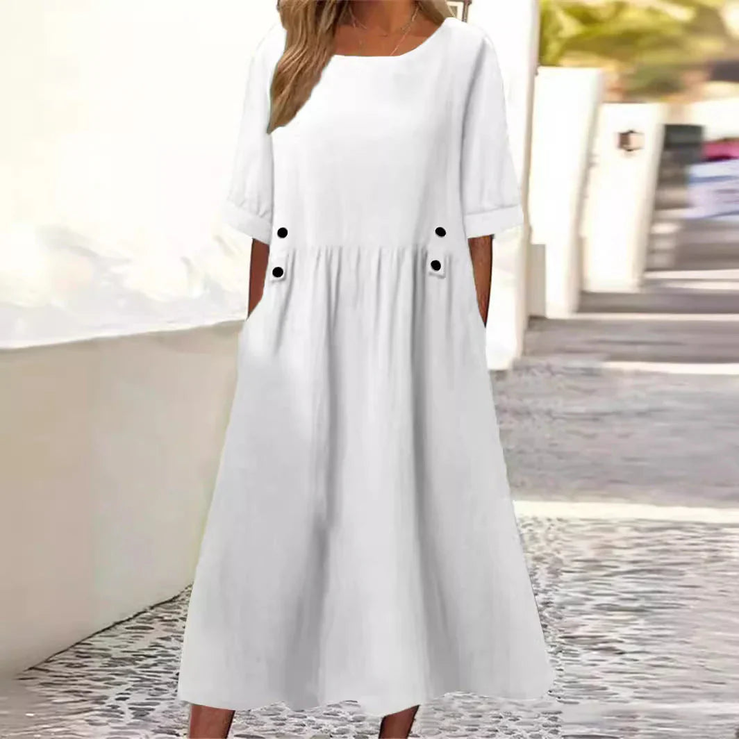 Hyacinth – Casual Loose Fit Midi Dress with Pockets