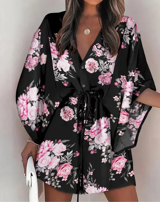 Nylaith – Stylish V-neck Batwing Sleeve Dress