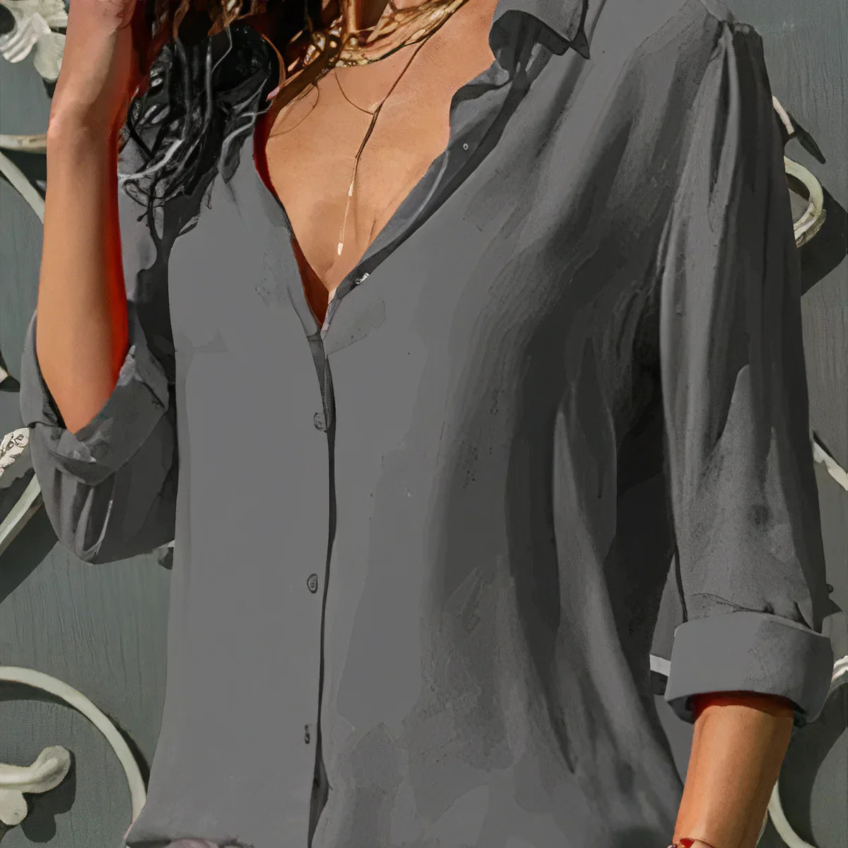 Brienna – Classic V-neck Button-front Blouse