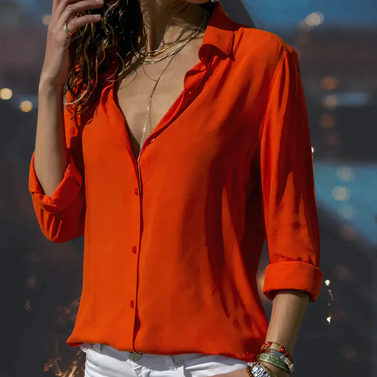 Brienna – Classic V-neck Button-front Blouse