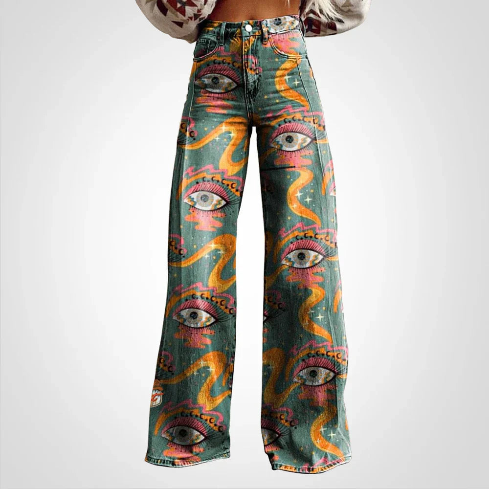 Janie – Wide Trousers with Artistic Print