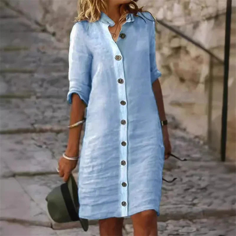 Altaira – Stylish Linen Botton Down Dress