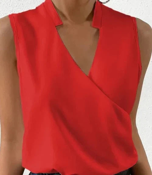 Sorilda – Elegant Satin Wrap Blouse with V-neck