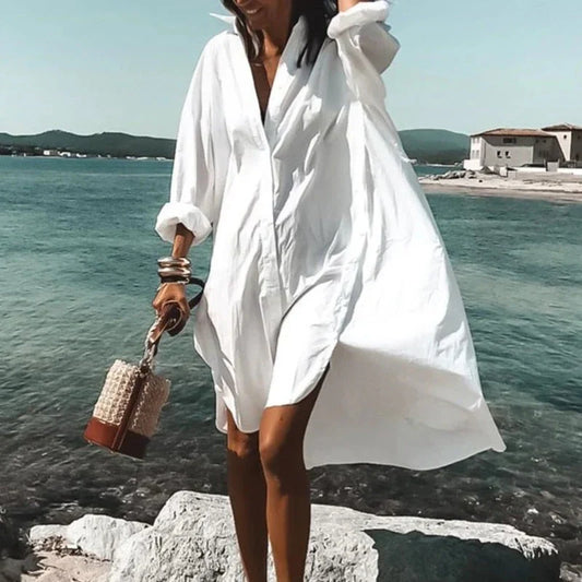 Cezil – Boho-chic Button-front Beach Shirt Dress