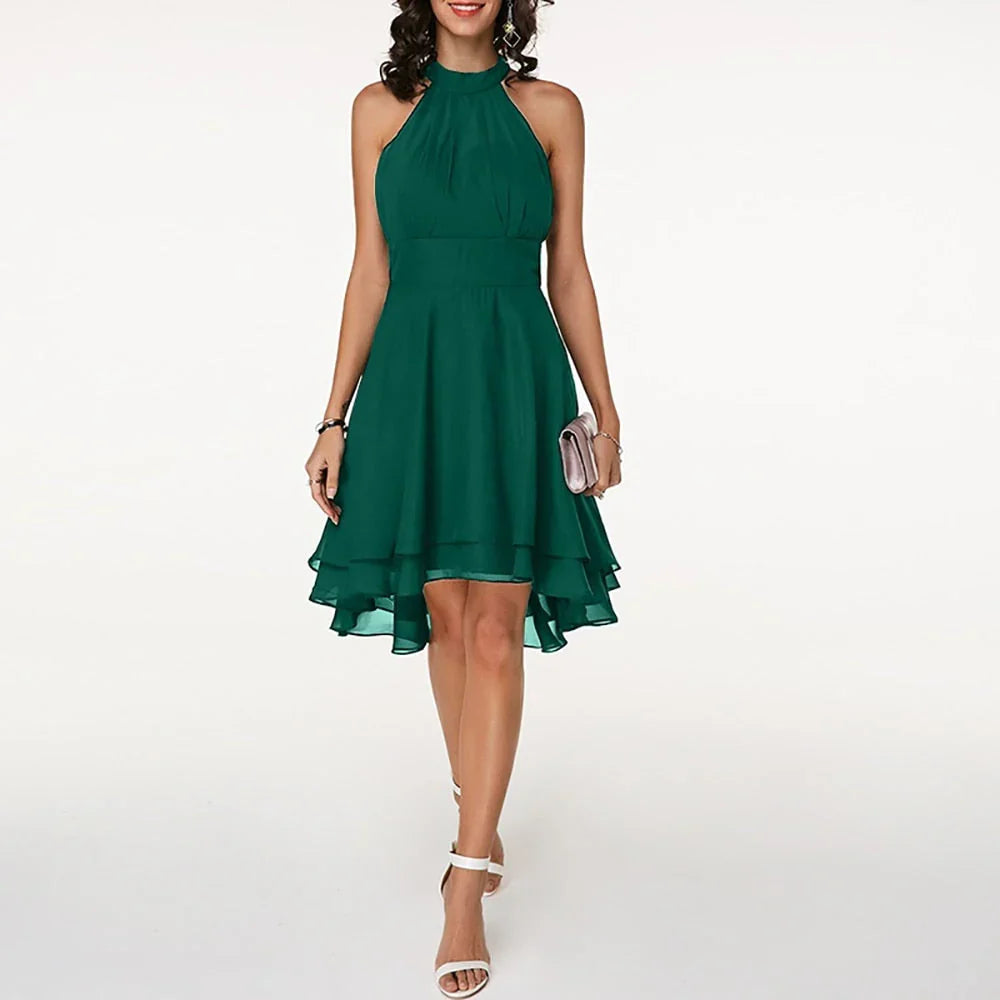 Zaleia – Elegant High Neck Chiffon Dress