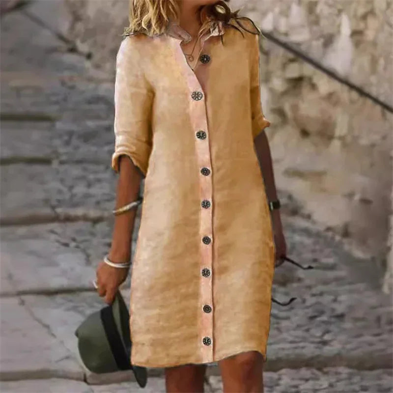 Altaira – Stylish Linen Botton Down Dress