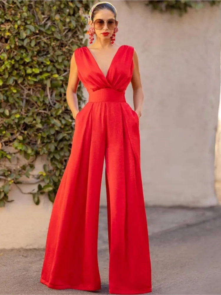 Amelith – Elegant V-neck Jumpsuit