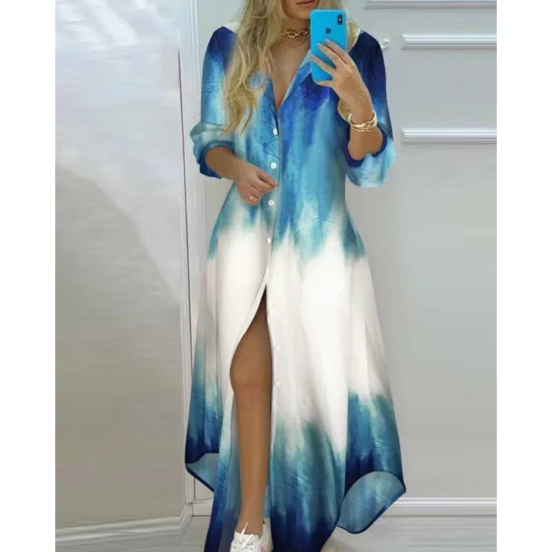Franzine – Long-sleeved Button-front Maxi Dress