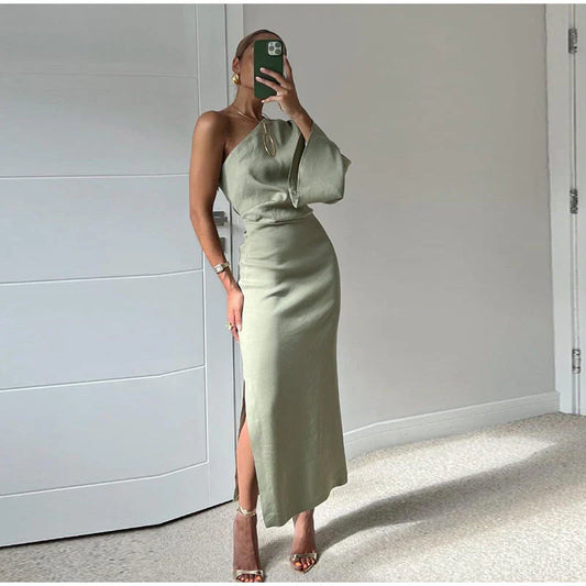 Sereia – Asymmetric One-sleeve Linen Maxi Dress