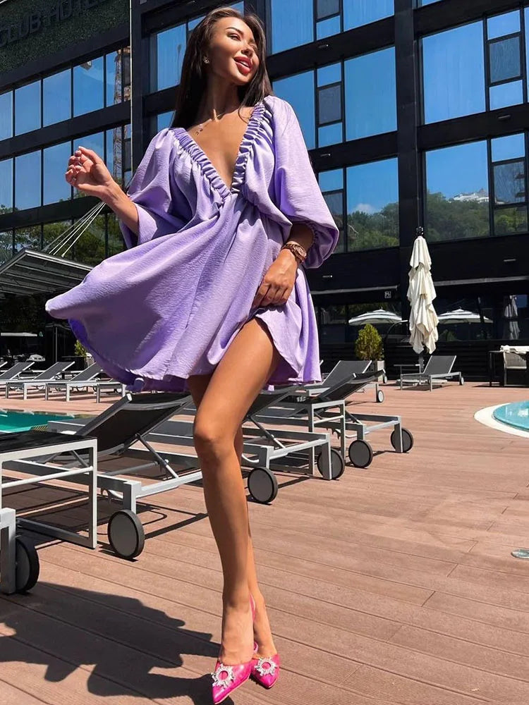 Aori – Boho V-neck Long Sleeves Mini Dress