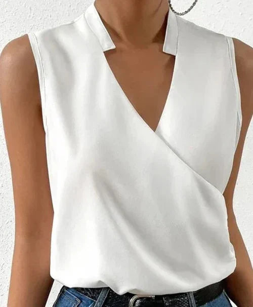Sorilda – Elegant Satin Wrap Blouse with V-neck
