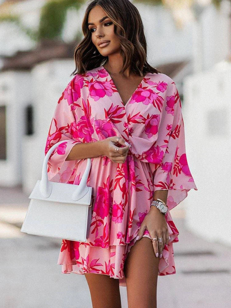 Gloria – Stunning V-neck Ruffle Mini Dress