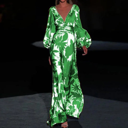 Mattea – Tropical Print Satin Maxi Dress