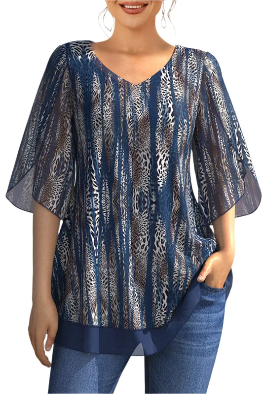 Yunari – Transparent Animal Printed Chiffon Blouse