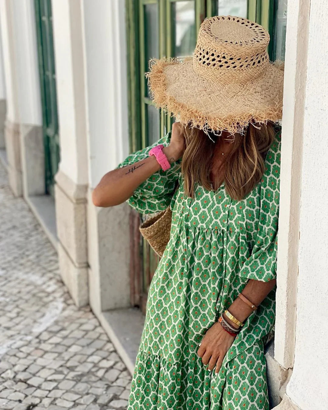 Urvee – Boho Chic Printed Tiered Maxi Dress