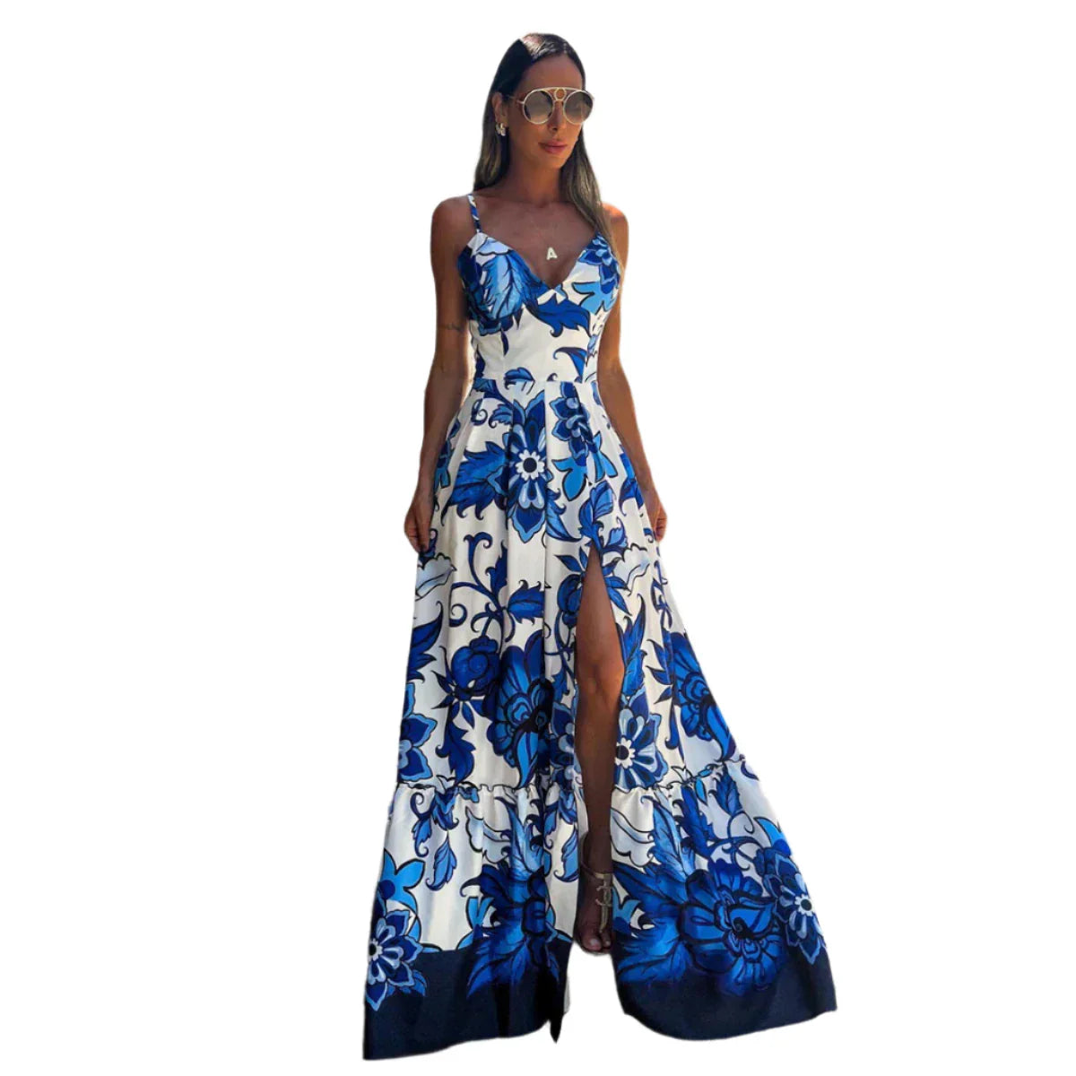 Rionette – Printed Summer Spaghetti Straps Maxi Dress
