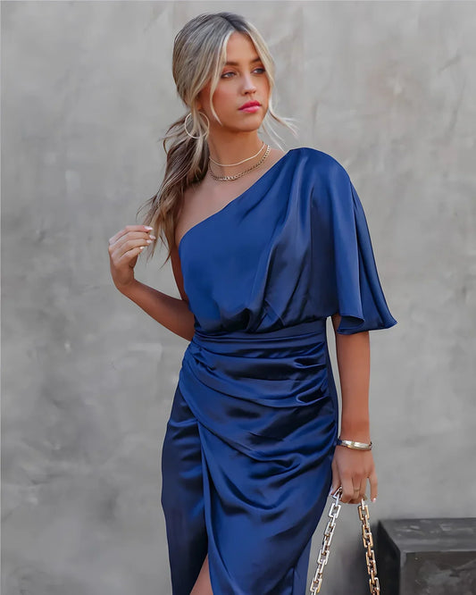 Koryn – Elegant One-Shoulder Satin Dress