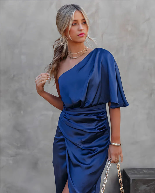 Onyxia – Luxurious Satin Midi Dress