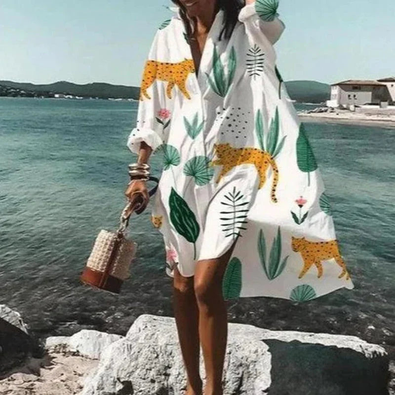 Cezil – Boho-chic Button-front Beach Shirt Dress
