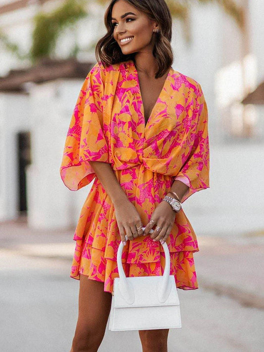 Gloria – Stunning V-neck Ruffle Mini Dress