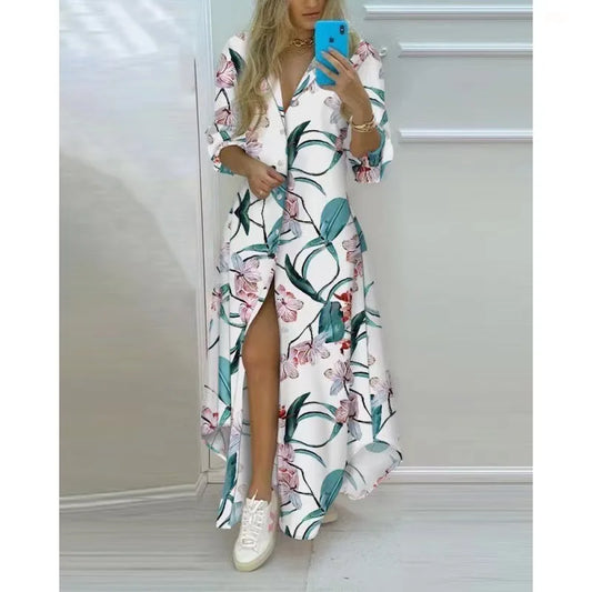 Franzine – Long-sleeved Button-front Maxi Dress