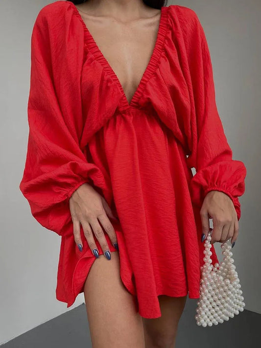 Aori – Boho V-neck Long Sleeves Mini Dress