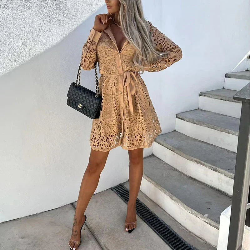 Trixie – Elegant Shirt Dress with Lace Belt