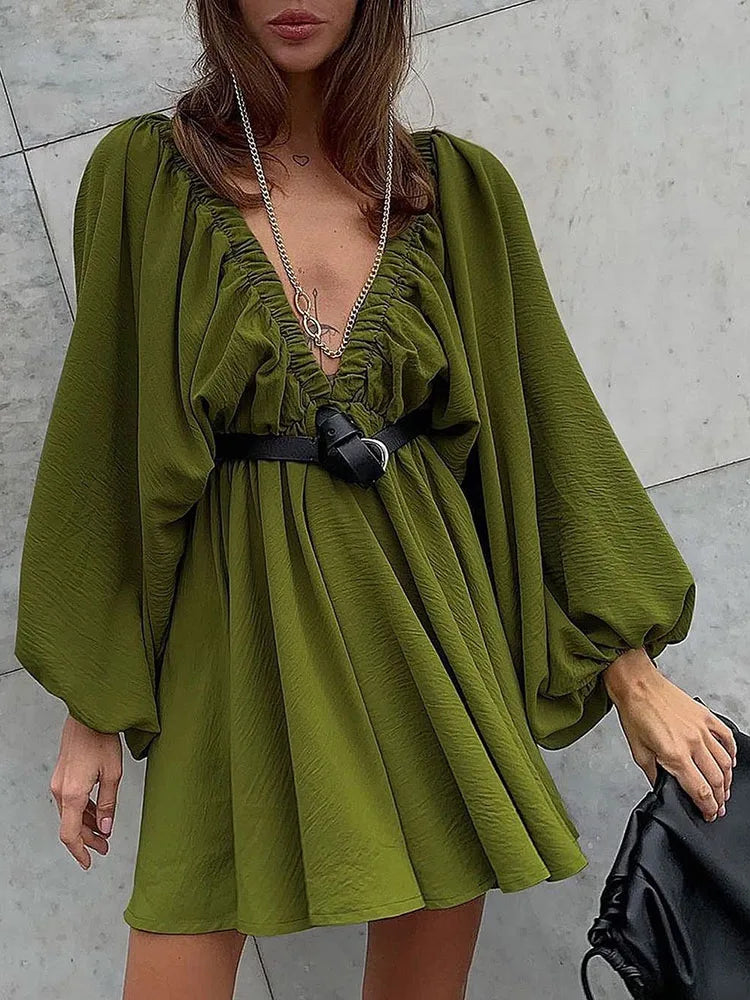 Aori – Boho V-neck Long Sleeves Mini Dress