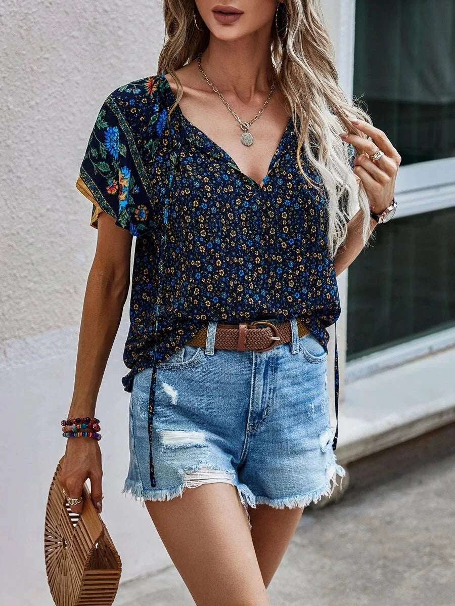 Margaux – Boho Print V-neck Blouse