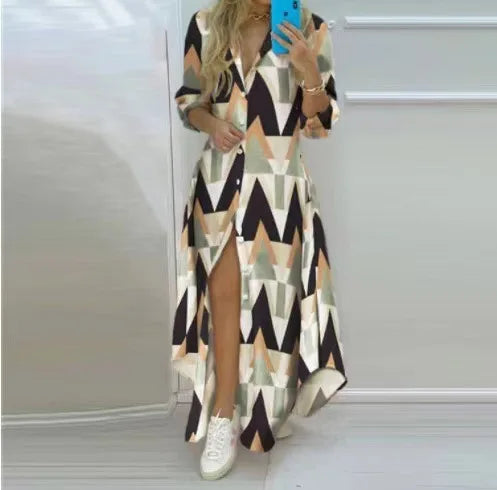 Franzine – Long-sleeved Button-front Maxi Dress