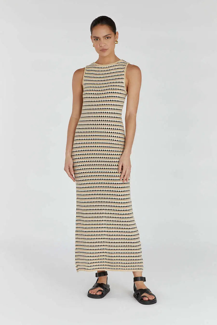 Leniva – Geometric Stripes Sleeveless Knitted Maxi Dress