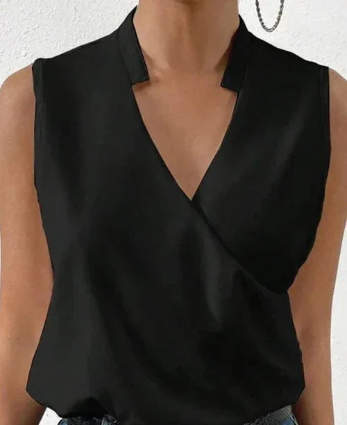 Sorilda – Elegant Satin Wrap Blouse with V-neck