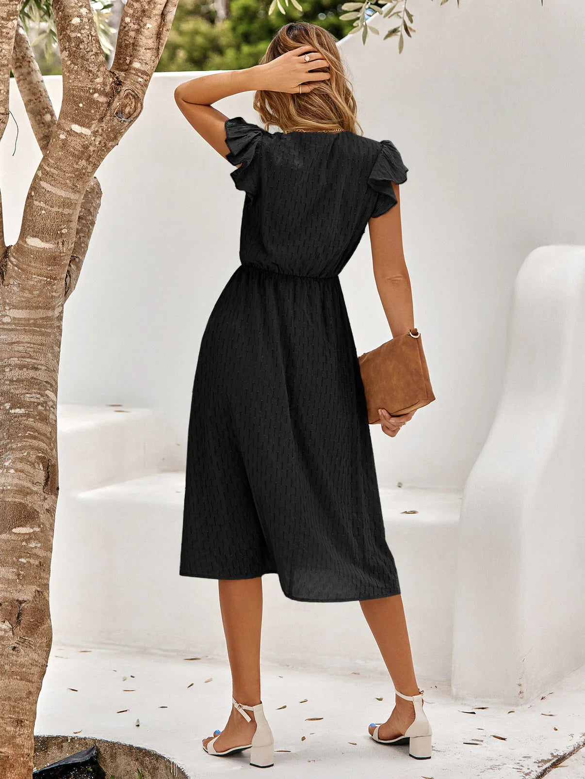 Ellie – Charming V-neck Flutter Sleeve Dress