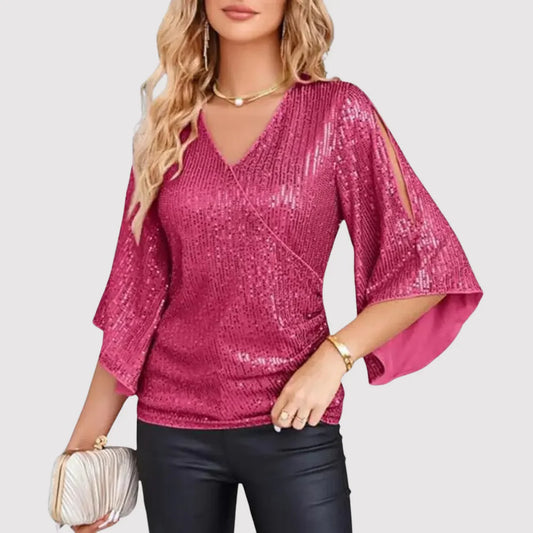 Oryza – Elegant Sequin Blouse with Flutter Sleeves