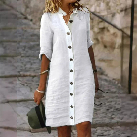 Altaira – Stylish Linen Botton Down Dress