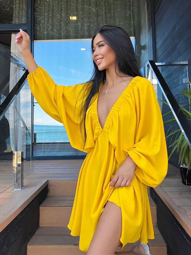 Aori – Boho V-neck Long Sleeves Mini Dress