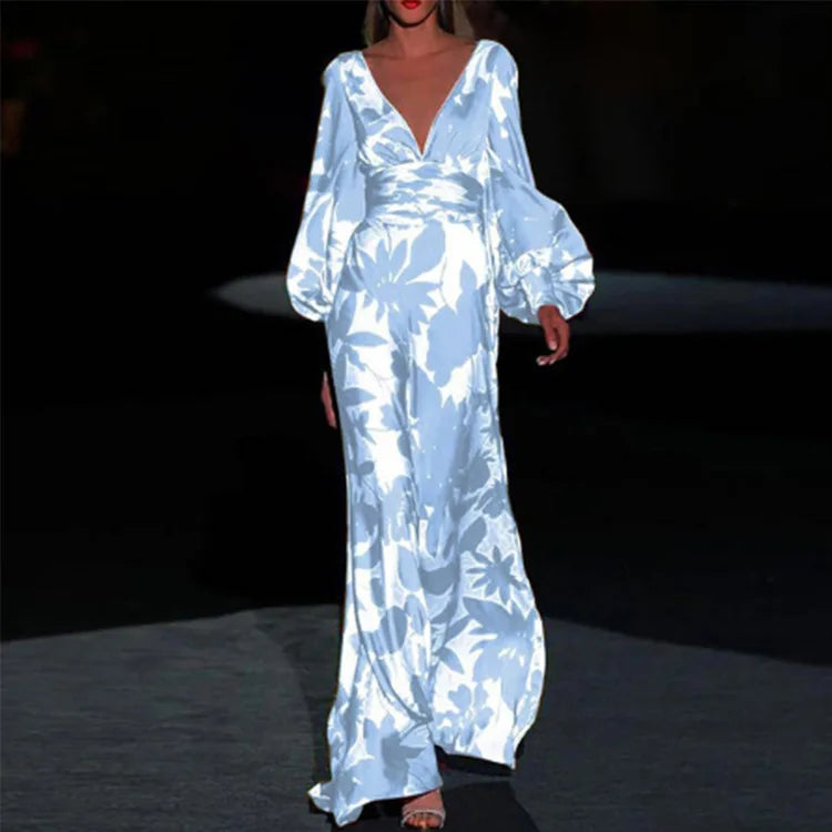 Mattea – Tropical Print Satin Maxi Dress