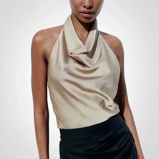 Celestara – Elegant Satin Halter Neck Top