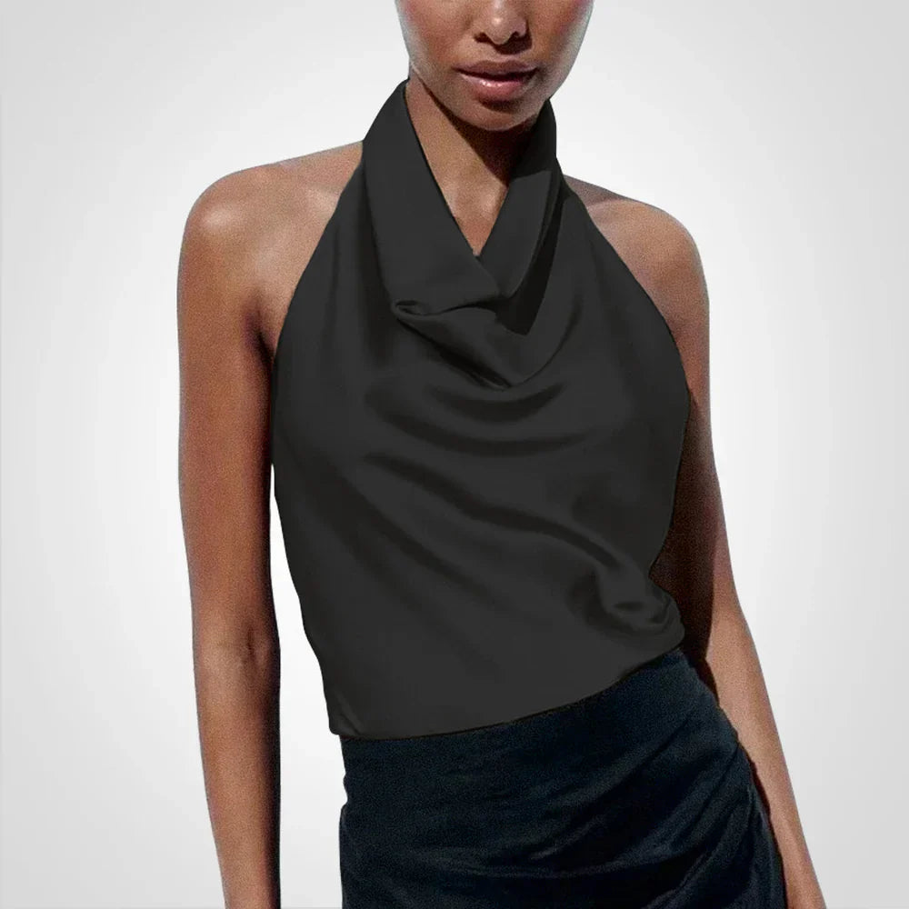 Celestara – Elegant Satin Halter Neck Top