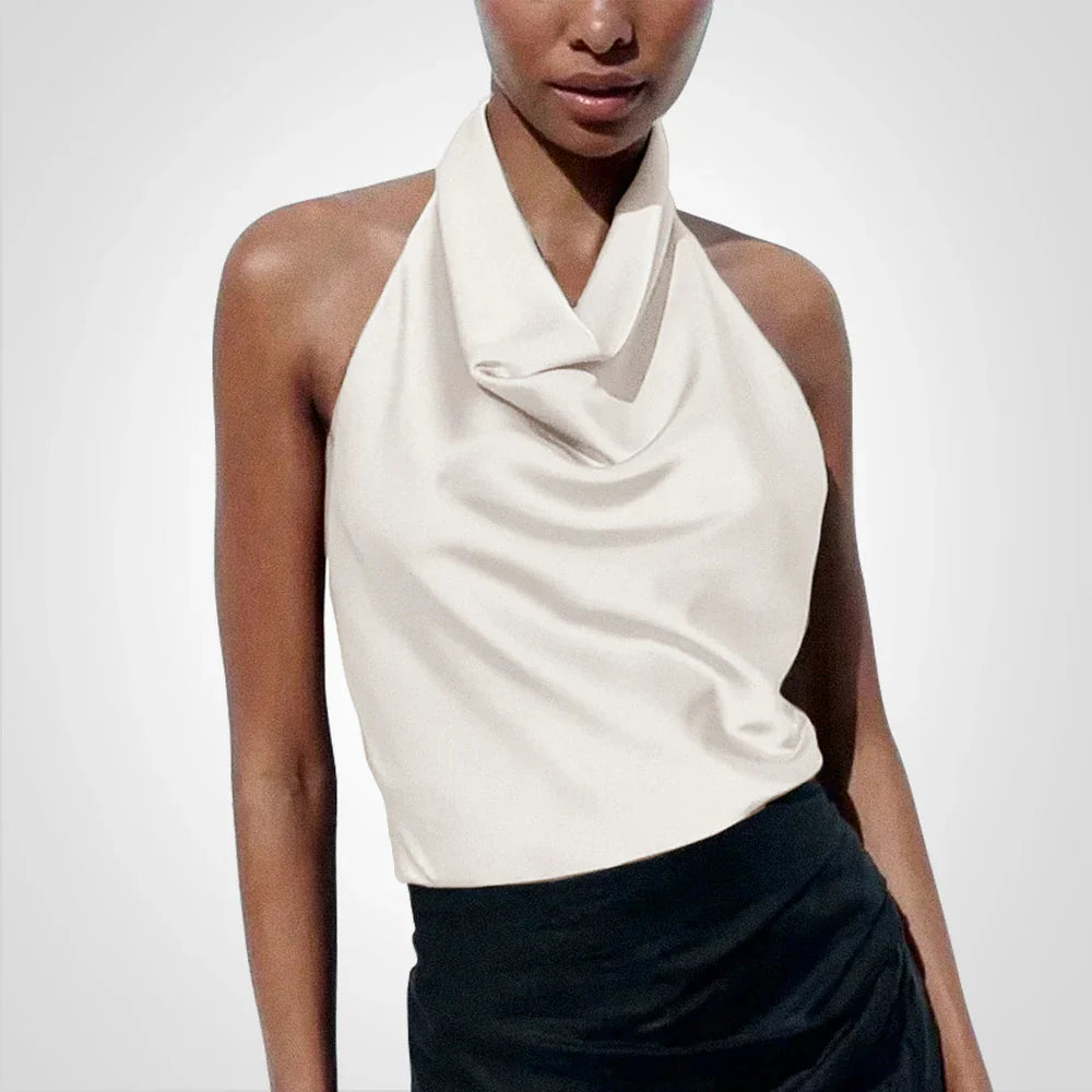 Celestara – Elegant Satin Halter Neck Top