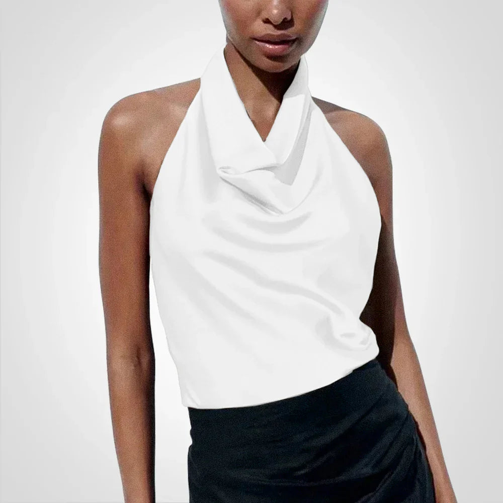 Celestara – Elegant Satin Halter Neck Top
