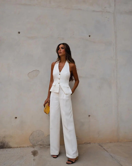 Oneka – Elegant Halterneck Vest and Trousers Set