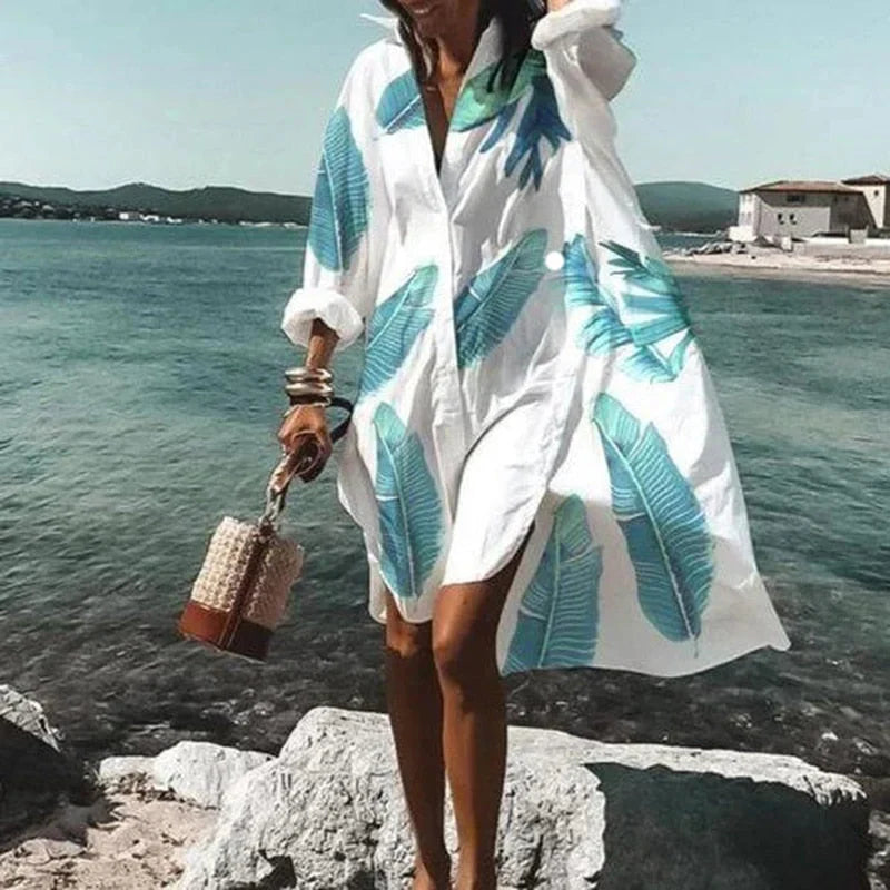 Cezil – Boho-chic Button-front Beach Shirt Dress