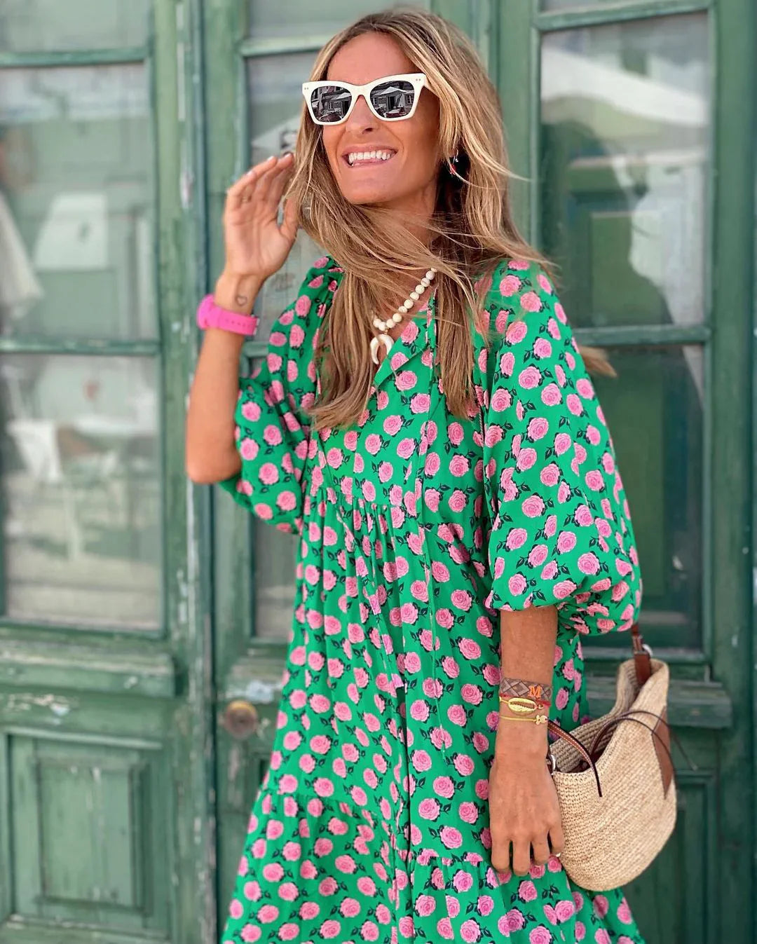 Urvee – Boho Chic Printed Tiered Maxi Dress