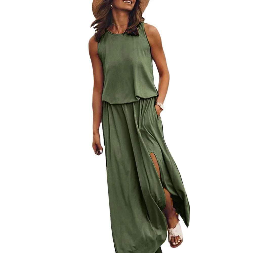 Irmgard – Sleeveless Maxi Tank Dress with Side Slit