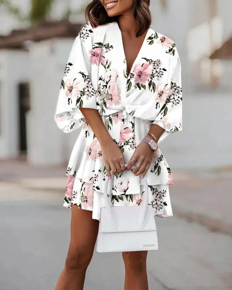Gloria – Stunning V-neck Ruffle Mini Dress