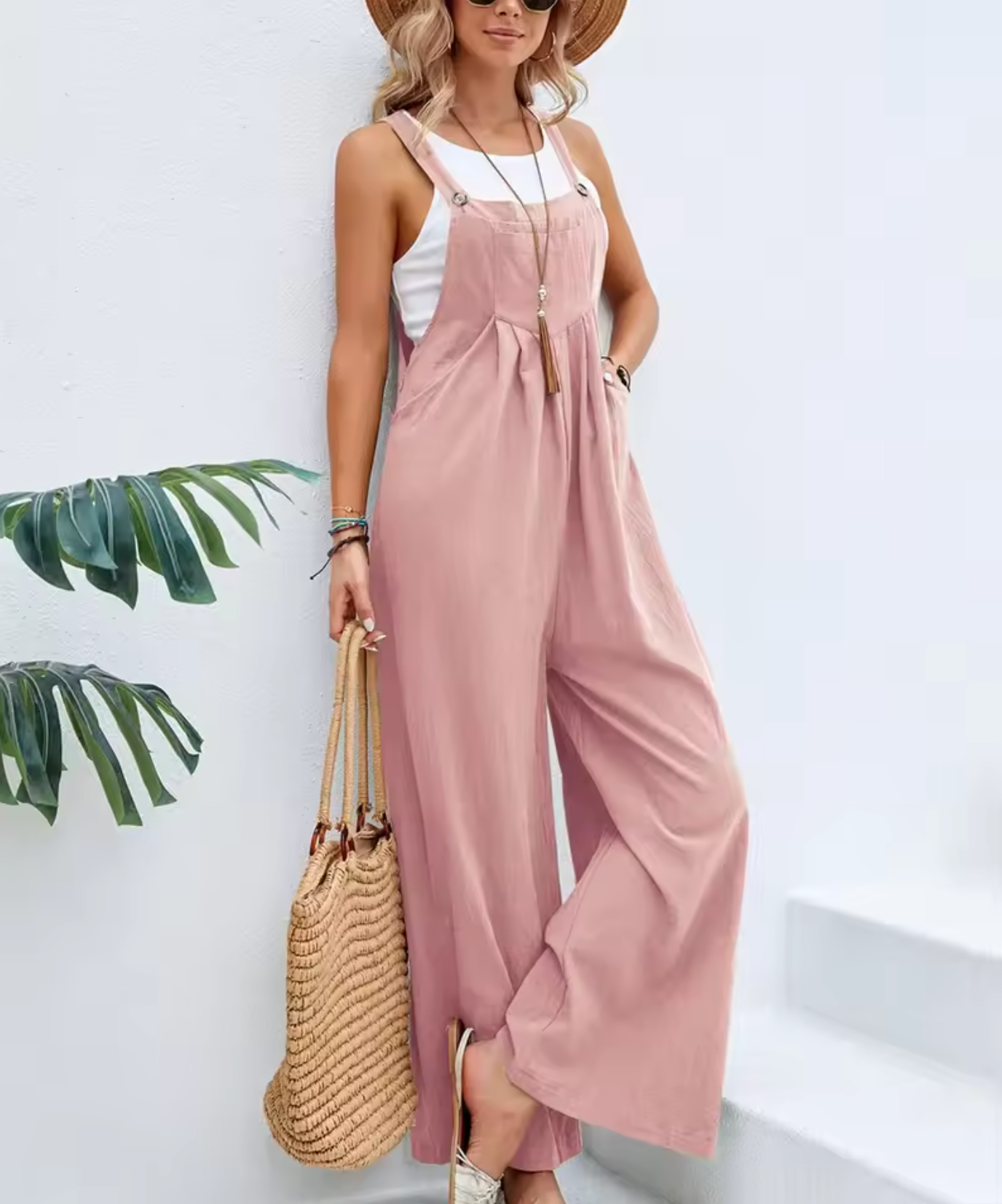 Saffron - Cotton Linen Wide Leg Jumpsuit