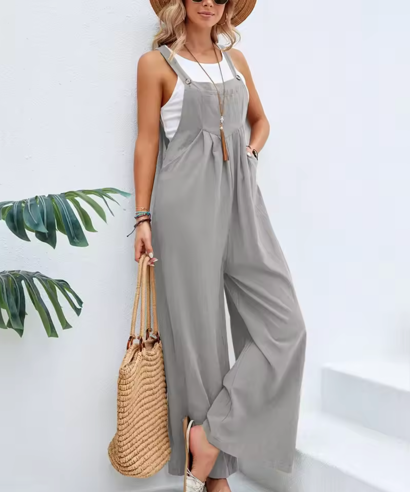 Saffron - Cotton Linen Wide Leg Jumpsuit