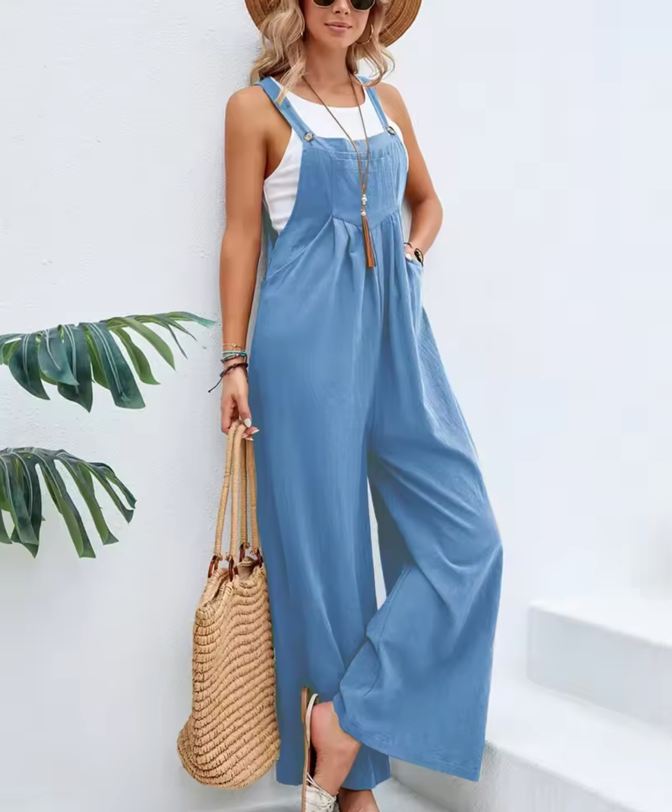 Saffron - Cotton Linen Wide Leg Jumpsuit